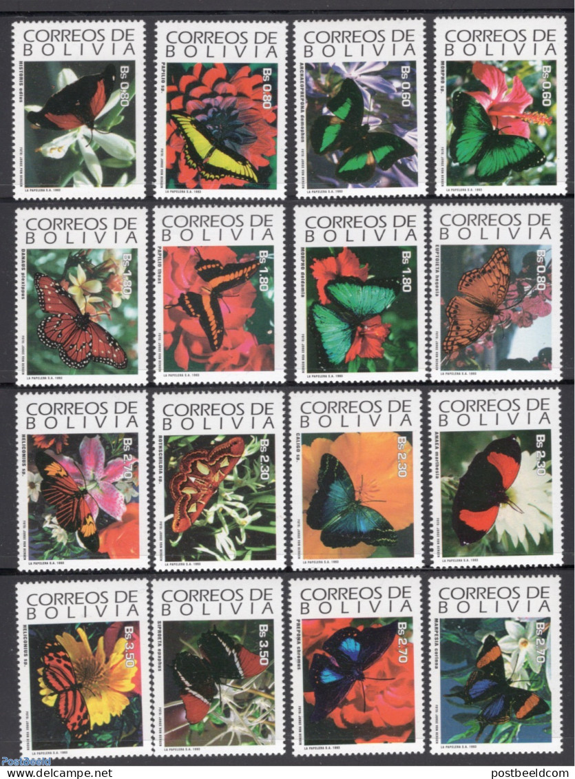 Bolivia 1993 Butterflies 16v, Mint NH, Nature - Butterflies - Bolivia