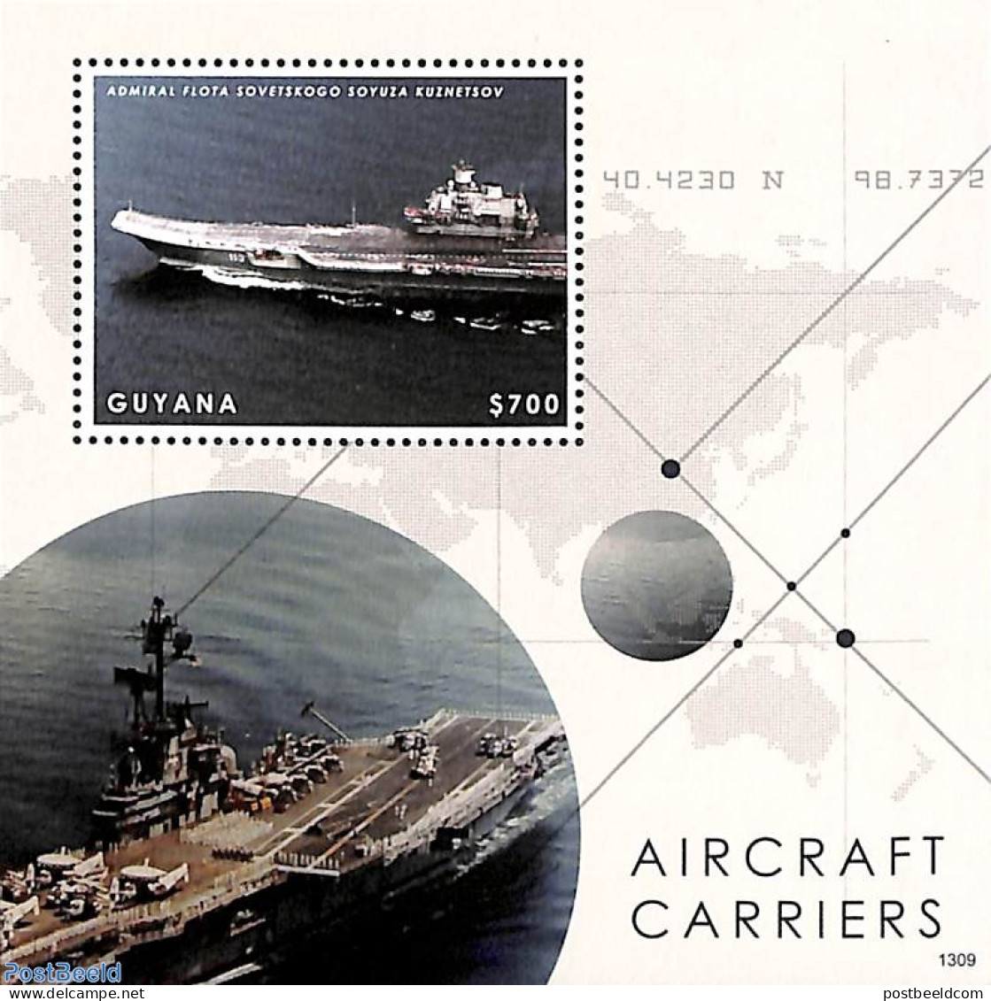 Guyana 2013 Aircraft Carriers S/s, Mint NH, Transport - Various - Ships And Boats - Maps - Ships