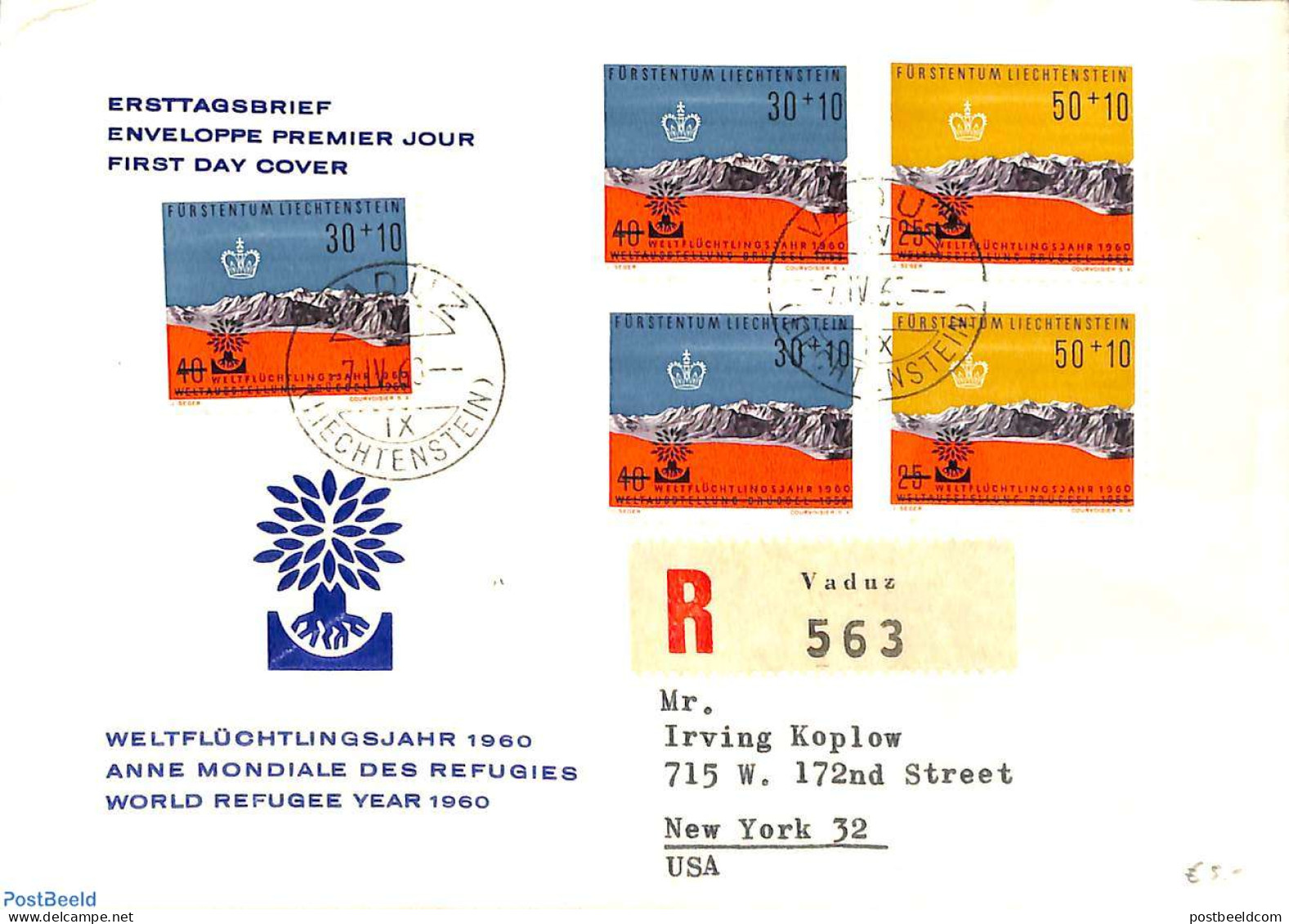 Liechtenstein 1960 Refugees, FDC, First Day Cover, History - Refugees - Covers & Documents