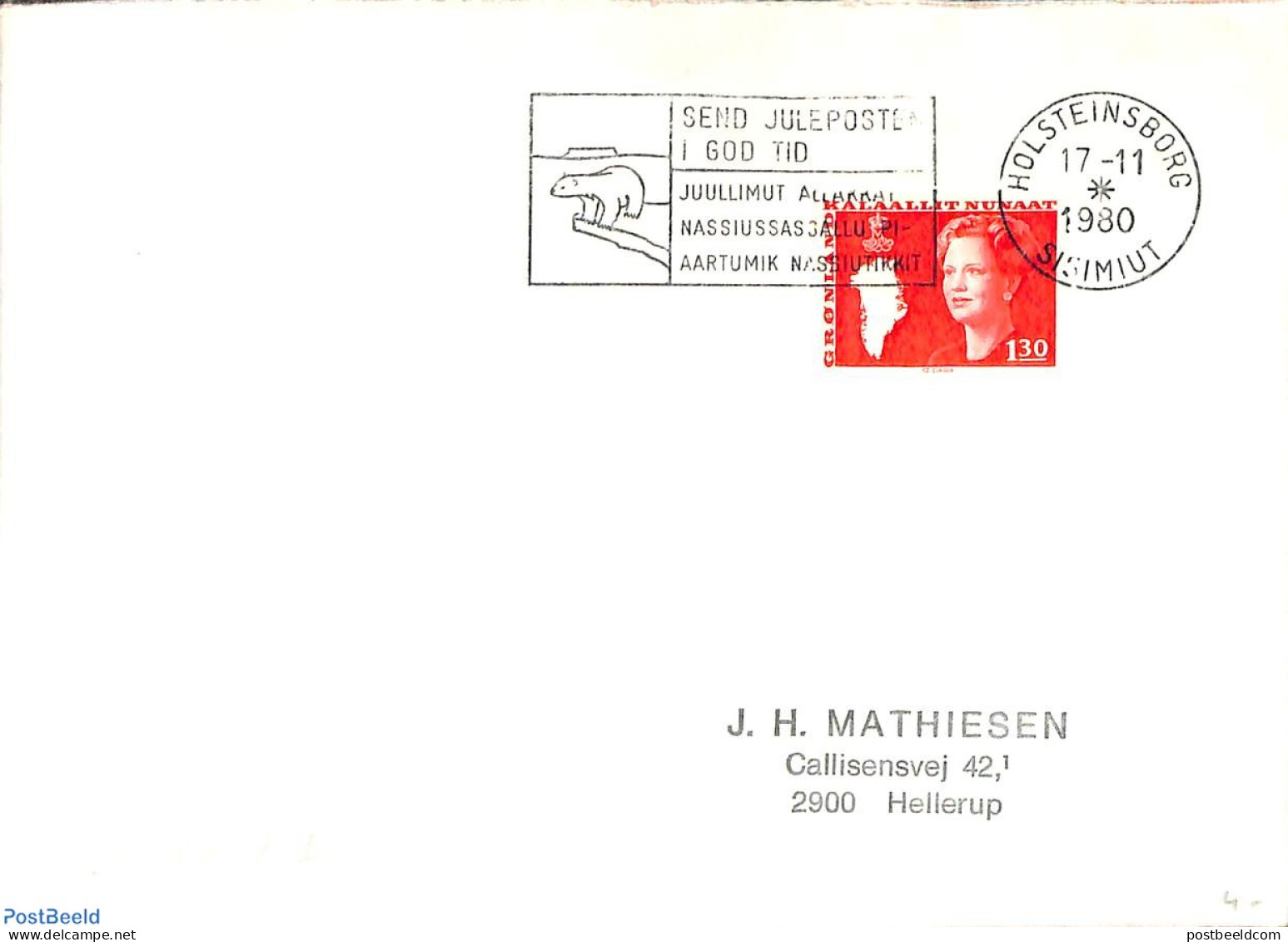 Greenland 1980 Letter From HOLSTEINSBORG To Hellerup, Postal History - Briefe U. Dokumente