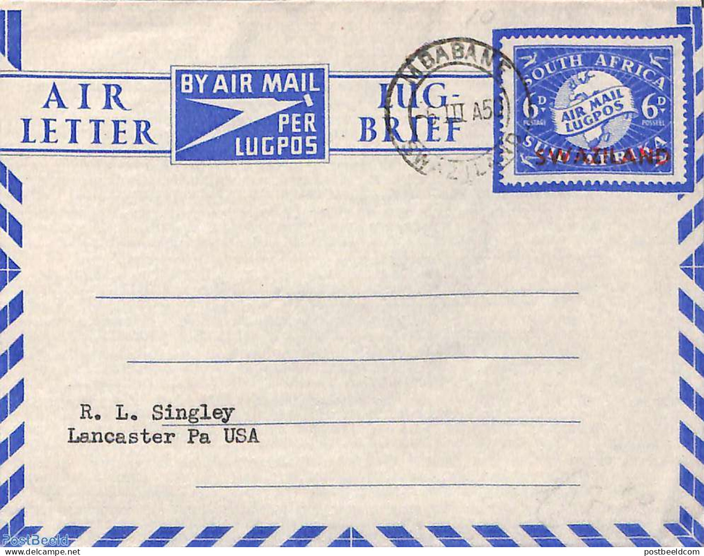 Eswatini/Swaziland 1951 Aerogramme 6d To USA, Used Postal Stationary - Swaziland (1968-...)
