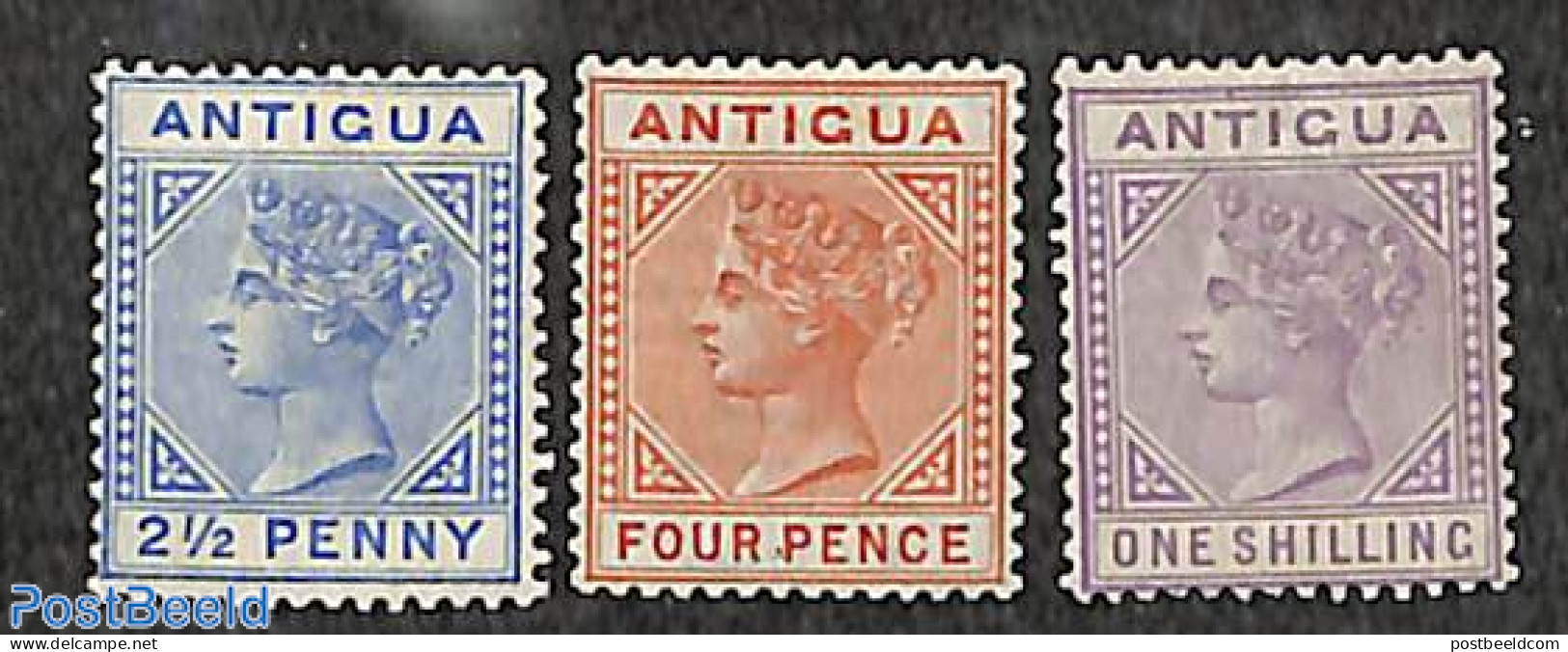 Antigua & Barbuda 1886 Queen Victoria 3v, WM CA-Crown, Unused (hinged) - Antigua And Barbuda (1981-...)