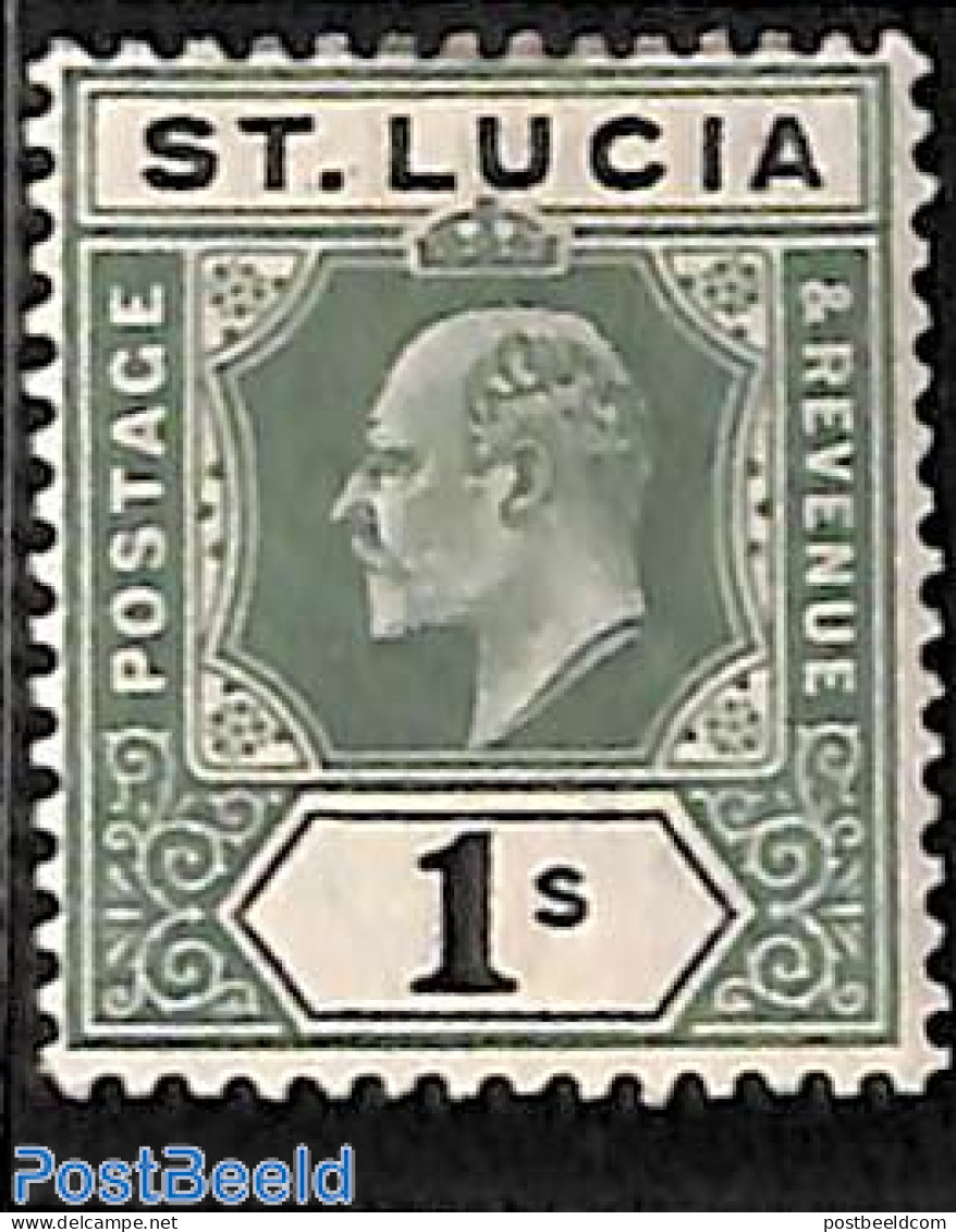 Saint Lucia 1902 1sh, WM CA-Crown, Stamp Out Of Set, Unused (hinged) - St.Lucia (1979-...)