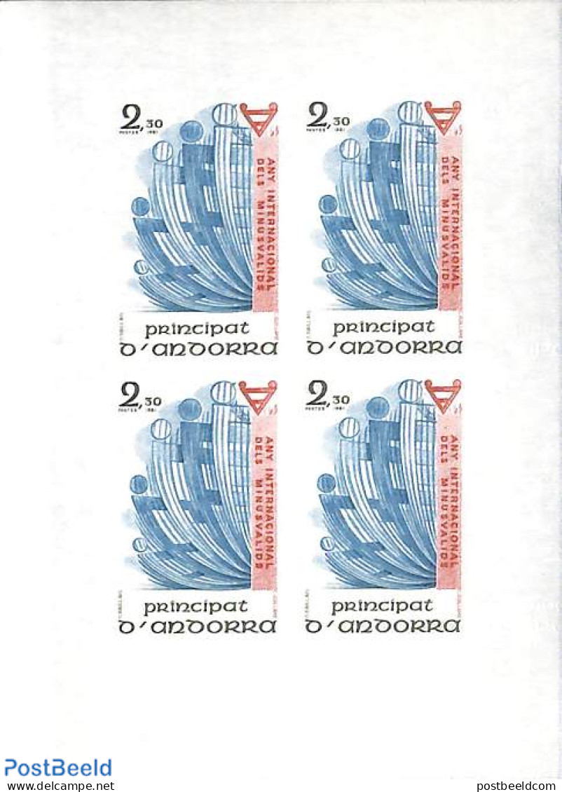 Andorra, French Post 1981 Int Year Of Disabled Persons 1v, Imperforated Block M/s With 4 Stamps, Mint NH, Health - Dis.. - Neufs