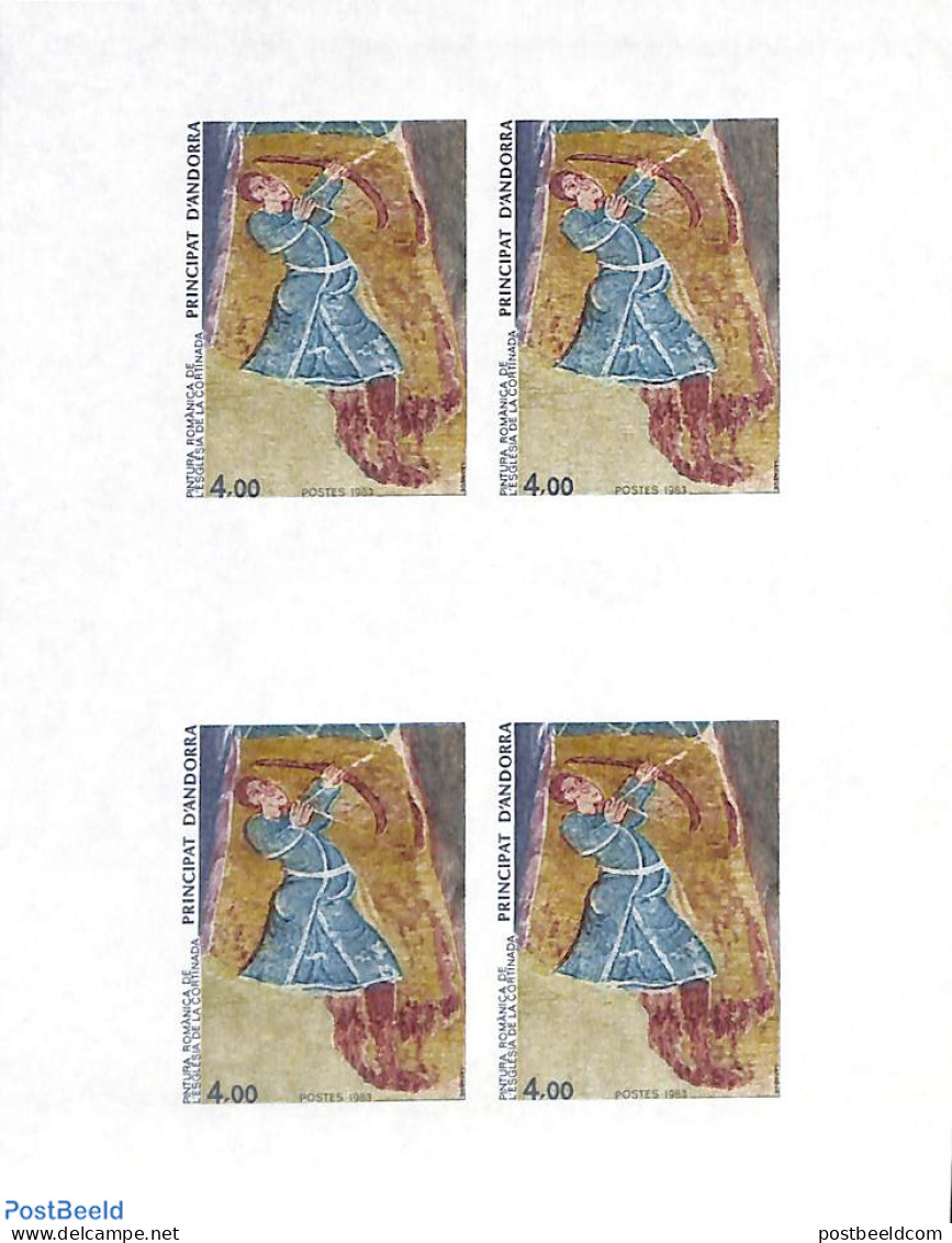 Andorra, French Post 1983 Religious Art 1v, Imperforated Block M/s With 4 Stamps, Mint NH, Religion - Religion - Art -.. - Nuevos