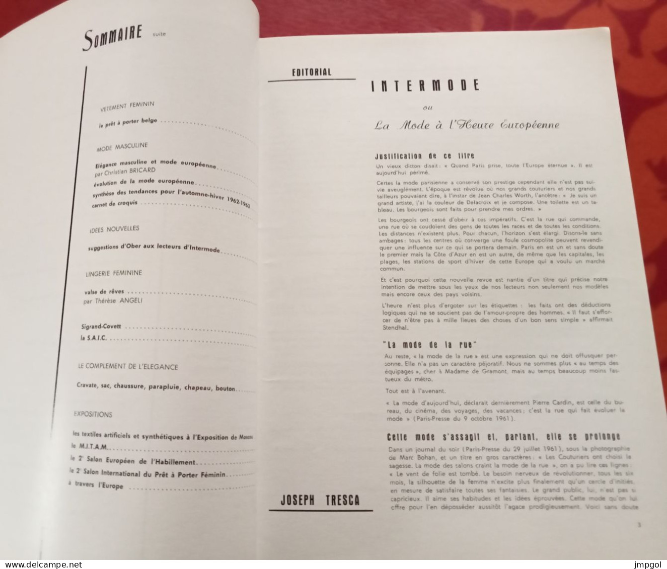 Intermode N°1 Janvier 1962 Mode Européenne Italie Hollande Tissus Textiles Eté 62 Et Automne Hiver 62 63 - Mode