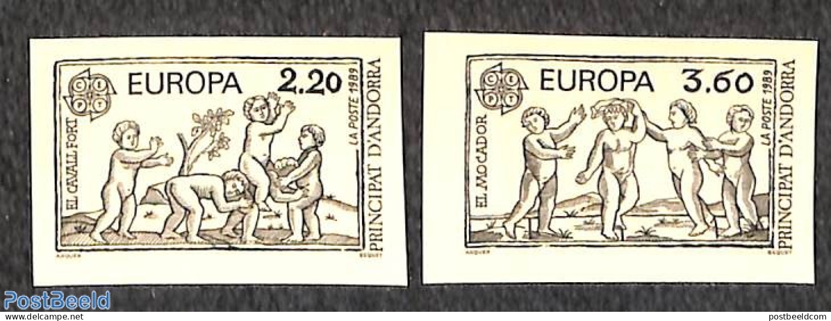 Andorra, French Post 1989 Europa, Children Games 2v, Imperforated, Mint NH, History - Various - Europa (cept) - Toys &.. - Unused Stamps