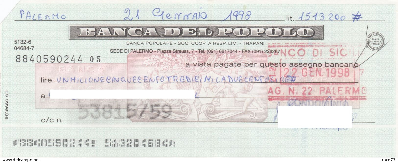 BANCA  DEL POPOLO  /   Assegno Bancario - Autres & Non Classés