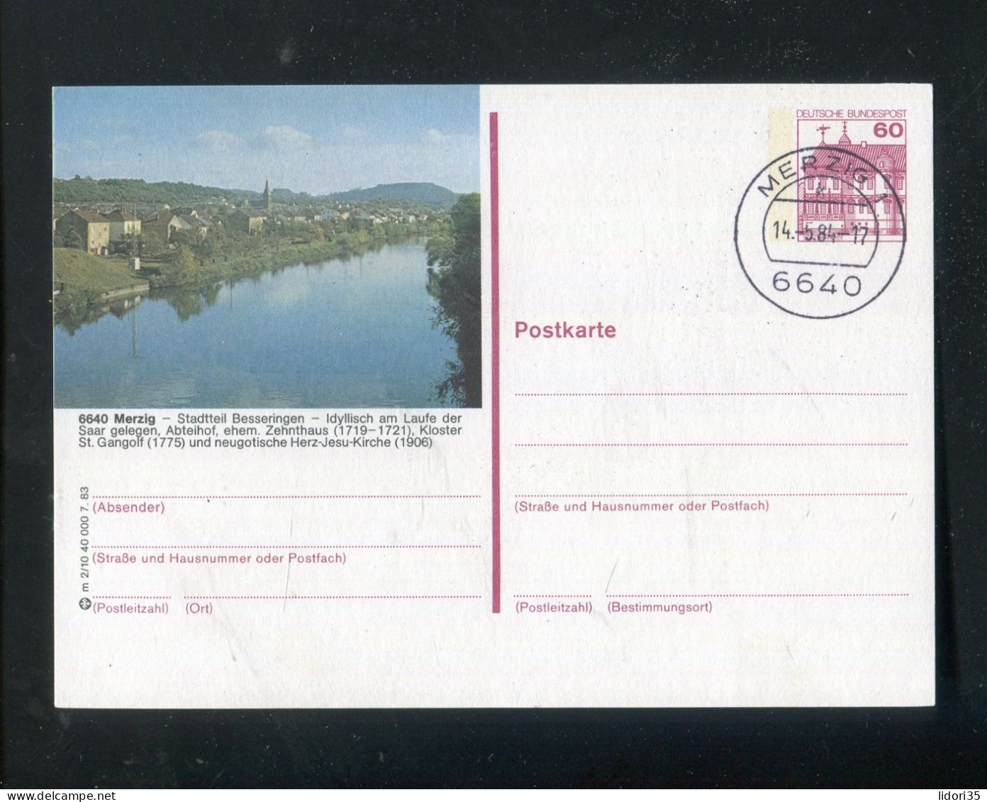 "BUNDESREPUBLIK DEUTSCHLAND" 1983, Bildpostkarte Mit Bildgleichem Stempel Ex "MERZIG-BESSERINGEN" (L1055) - Cartes Postales Illustrées - Oblitérées
