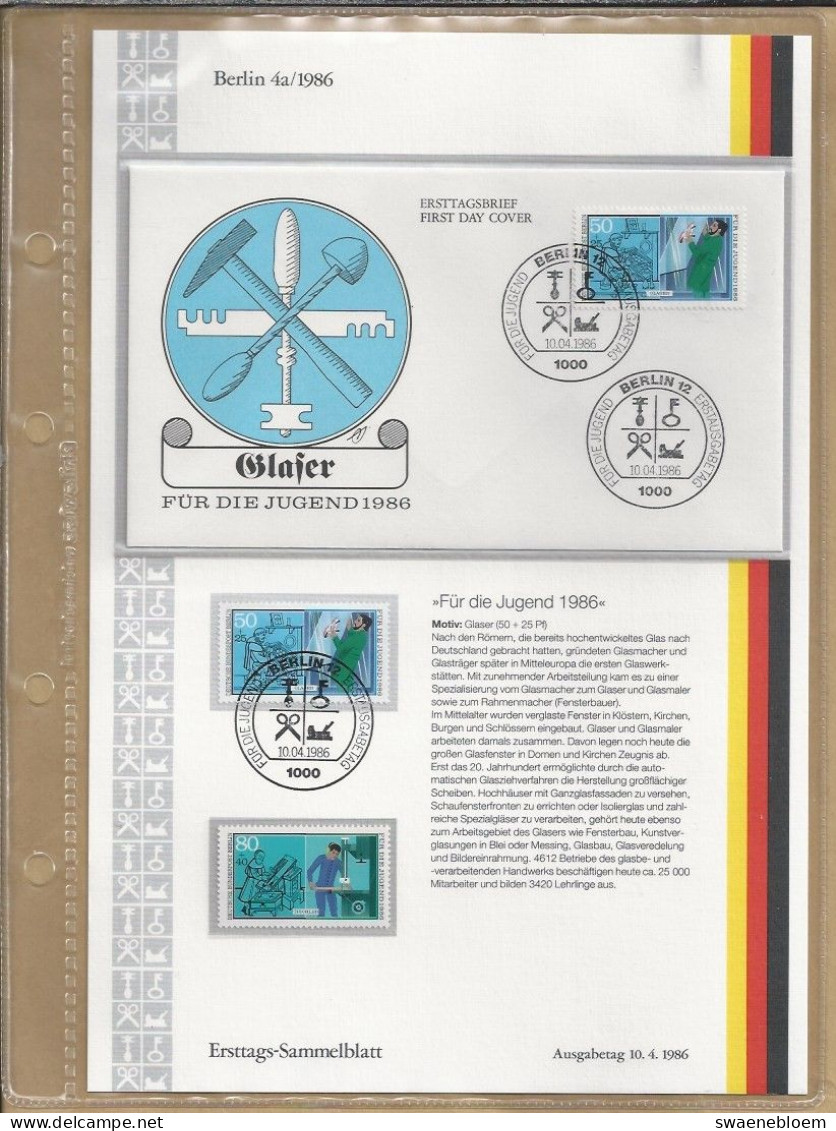 DE.- BERLIN ERSTTAGS-SAMMELBLATTER ETB 1985. Nr. 1 - 13 UND 1986. Nr 1 - 13 KOMPLETT GESAMT 42 BLATTEN IN LUXE ALBUM