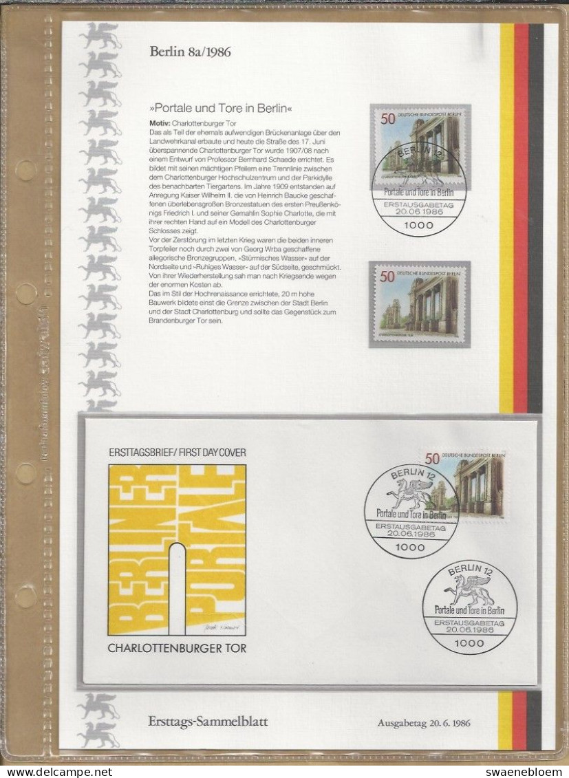 DE.- BERLIN ERSTTAGS-SAMMELBLATTER ETB 1985. Nr. 1 - 13 UND 1986. Nr 1 - 13 KOMPLETT GESAMT 42 BLATTEN IN LUXE ALBUM