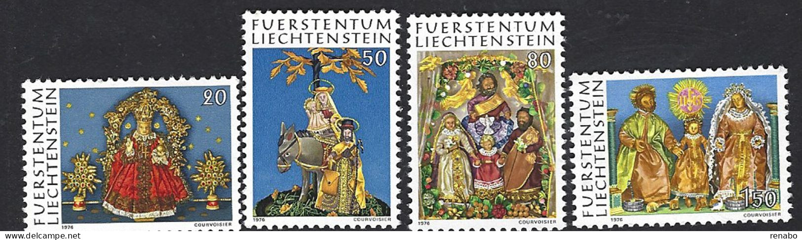 Liechtenstein 1976; Christmas Complete Set, Sacra Famiglia Con Gatto, Holy Family With CAT. - Chats Domestiques