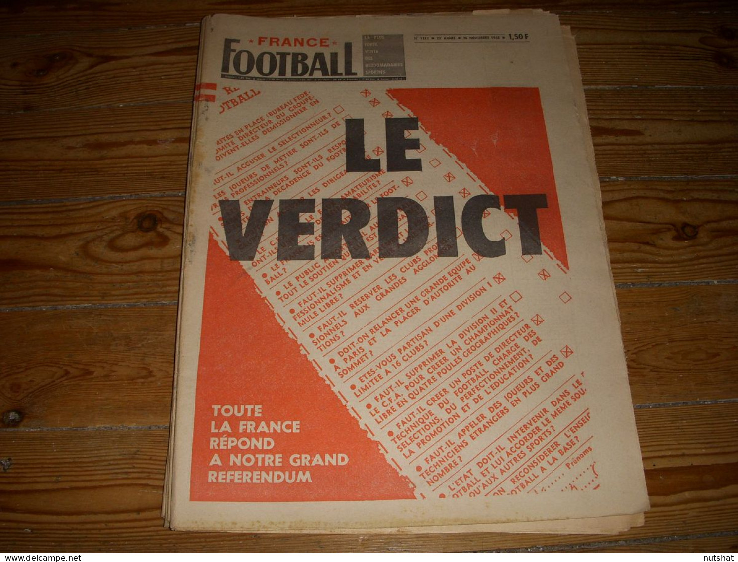 FRANCE FOOTBALL 1182 26.11.1968 PELE ALGERIE Kader FIROUD La CRISE Du FOOTBALL - Andere & Zonder Classificatie