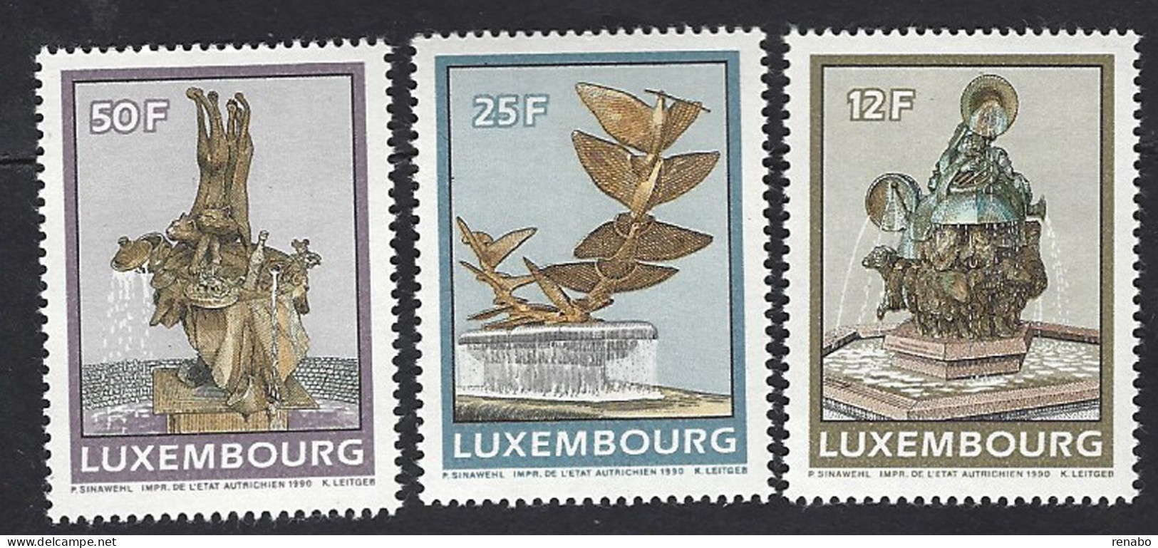 Luxembourg, Lussemburgo 1990; Fountains With Sculptures, Complete Series. CATS. - Katten