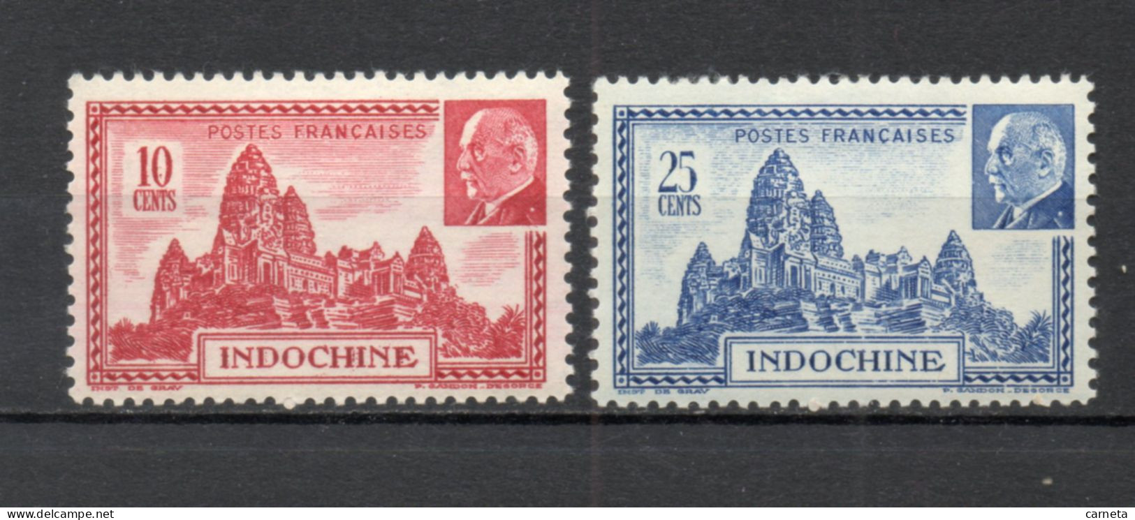 INDOCHINE  N° 222 + 223    NEUFS AVEC CHARNIERES  COTE 1.60€    MARECHAL PETAIN TEMPLE - Ongebruikt