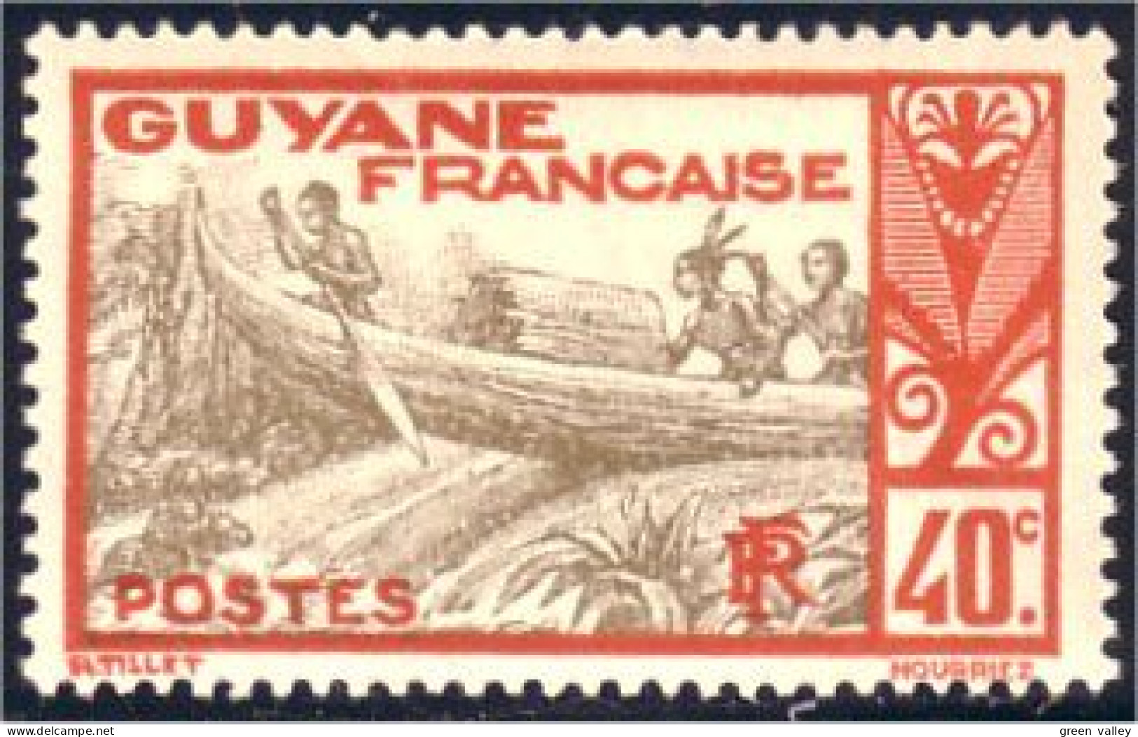 380 Guyane Francaise 3c Canot 40c Bateau Boat Schiff MH * Neuf (f3-INI-27) - Ongebruikt