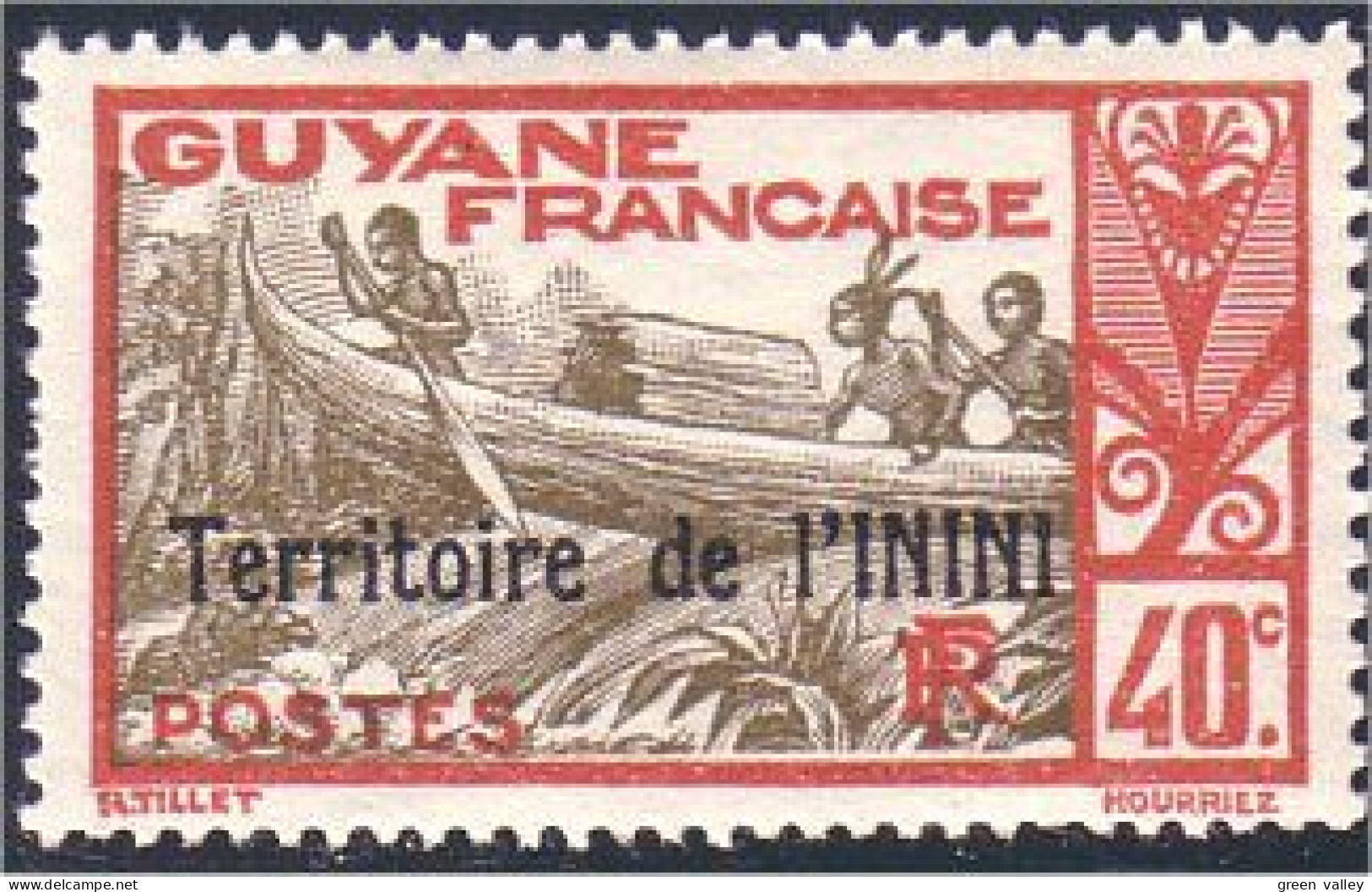 380 Guyane Inini 3c Canot 40c Bateau Boat Schiff MLH * Neuf Légère (f3-INI-4) - Nuevos