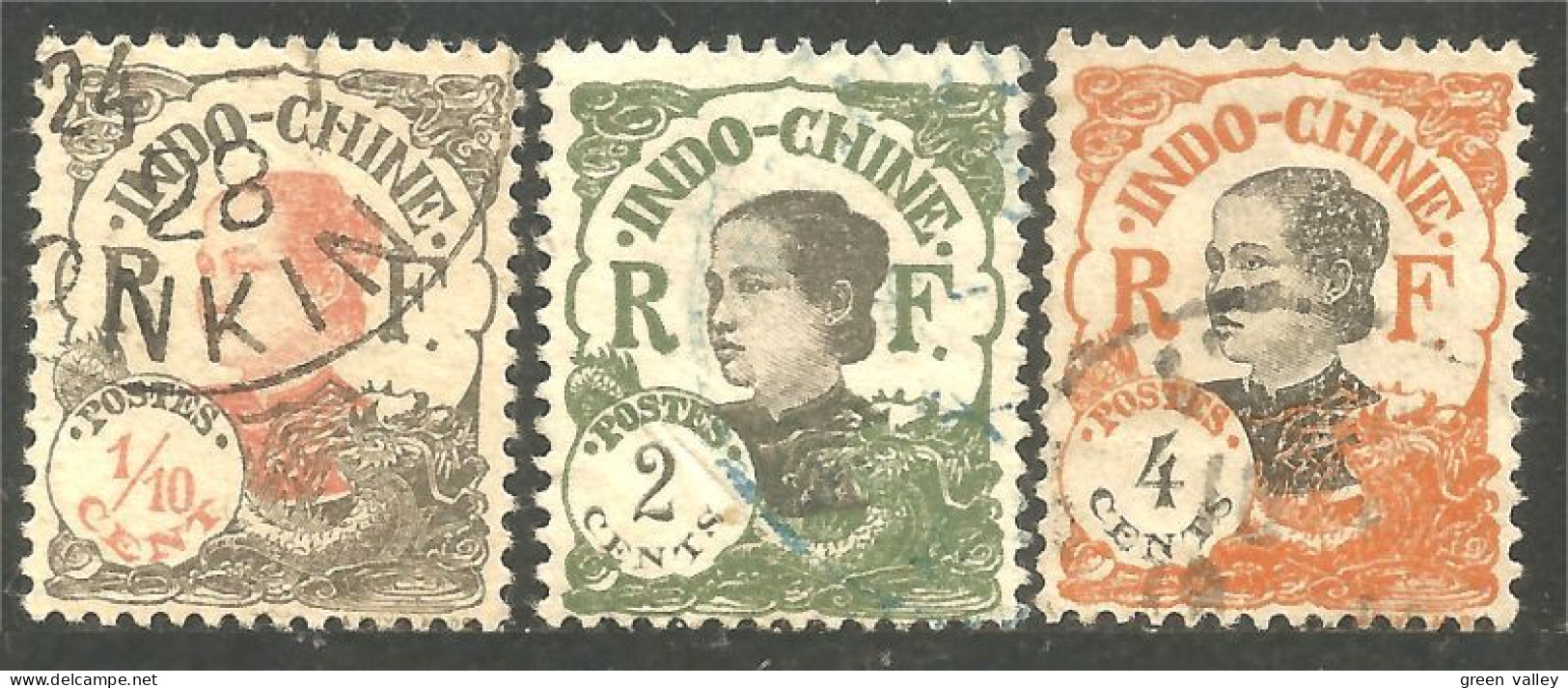 379 Indochine Femme Annamite Woman 3 Timbres (f3-CHI-129) - Usati