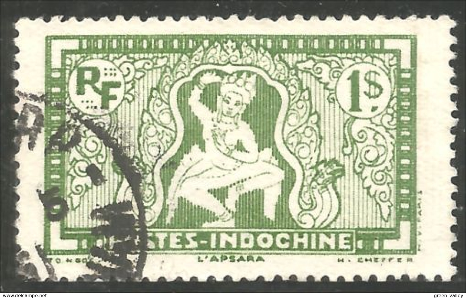 379 Indochine Apsara 1$ Vert (f3-CHI-114) - Used Stamps