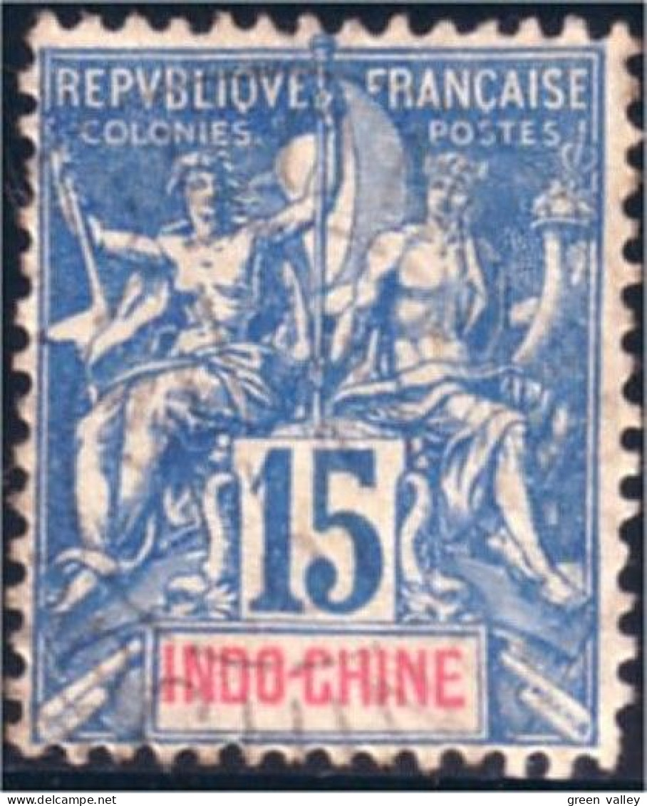 379 Indochine 15c Bleu (f3-CHI-24) - Used Stamps