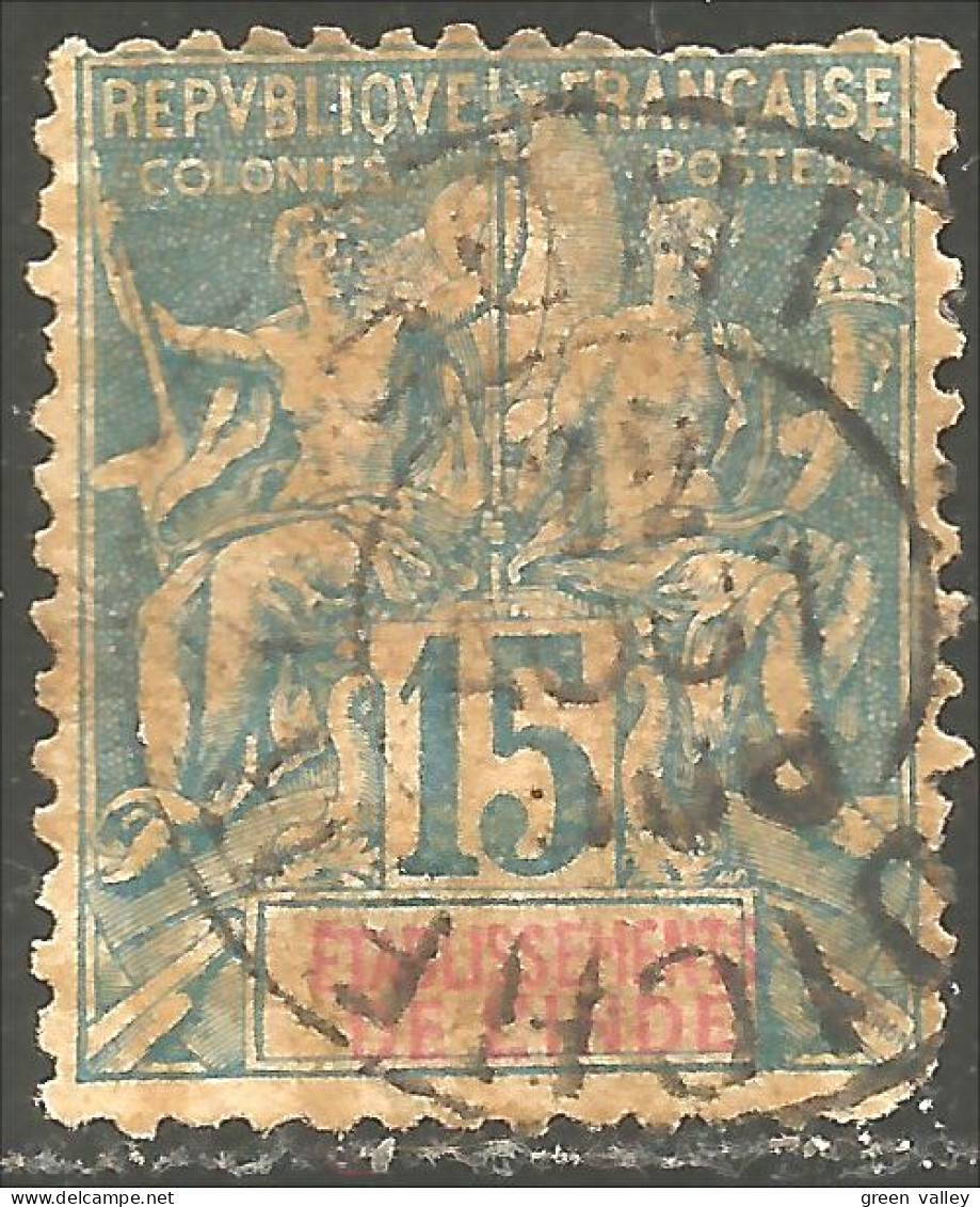 378 Inde Francaise 1892 15c Bleu (f3-EIN-92) - Unused Stamps