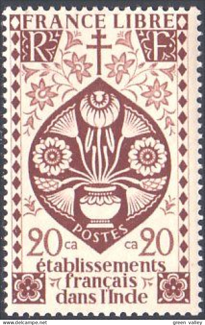 378 Inde Francaise 20ca Fleurs MH * Neuf (f3-EIN-8) - Ongebruikt