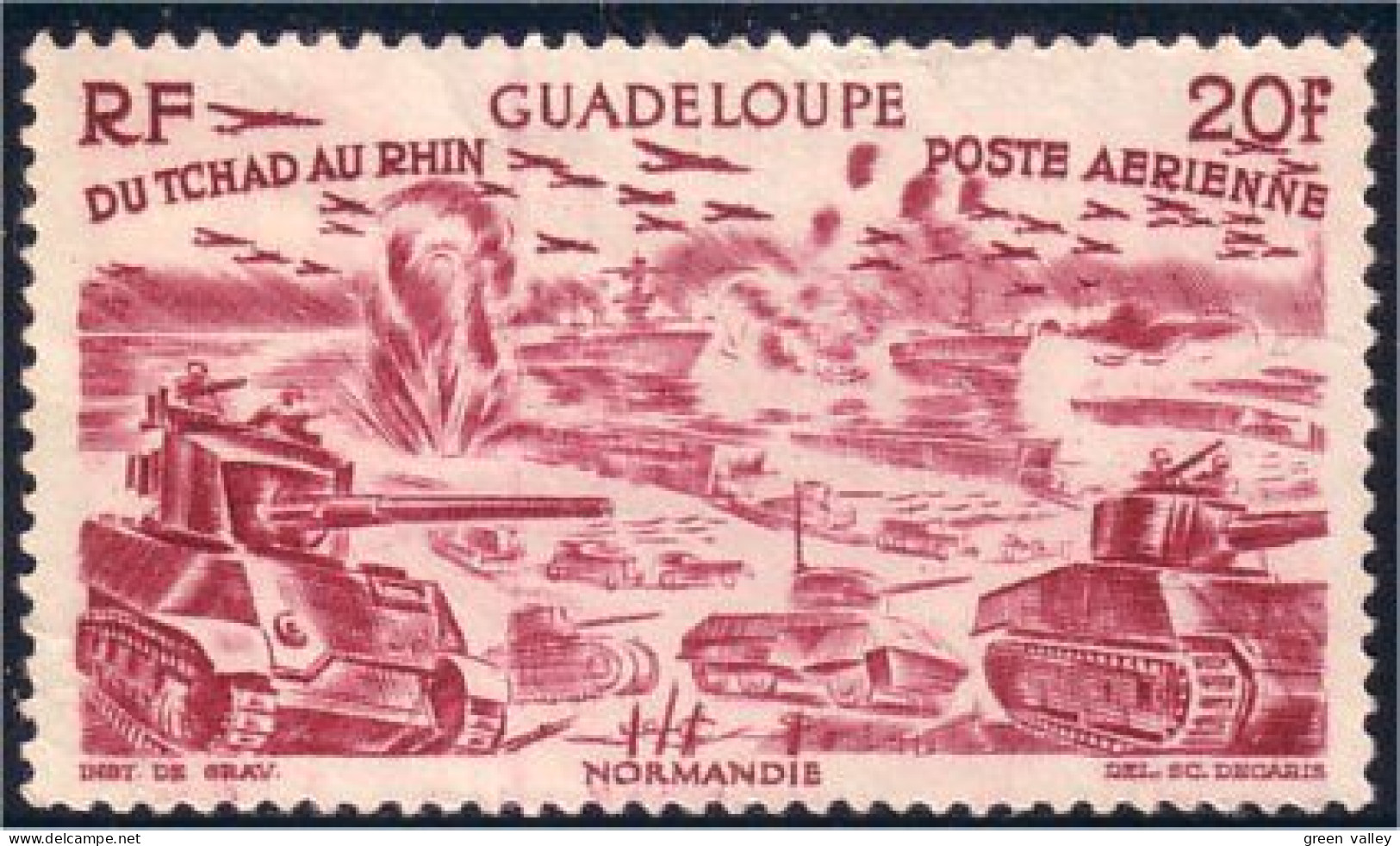 377 Guadeloupe 20f Tchad Au Rhin No Gum Sans Gomme (f3-GUA-15) - Nuovi