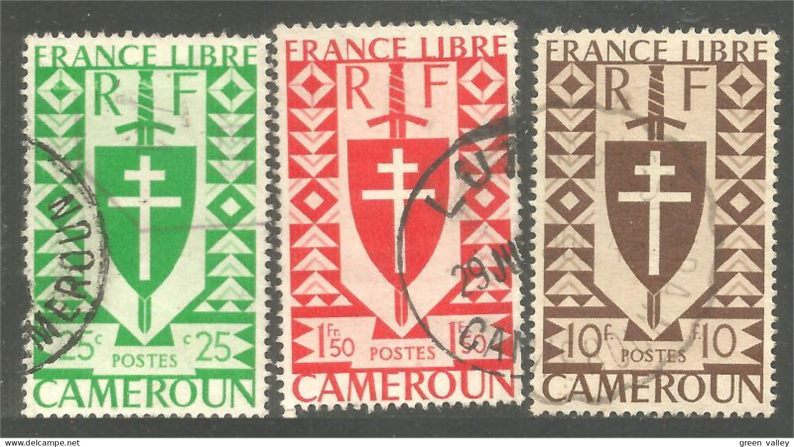 372 AEF France Libre Cameroun 25c 1f50 10f (f3-AEF-337) - Usati