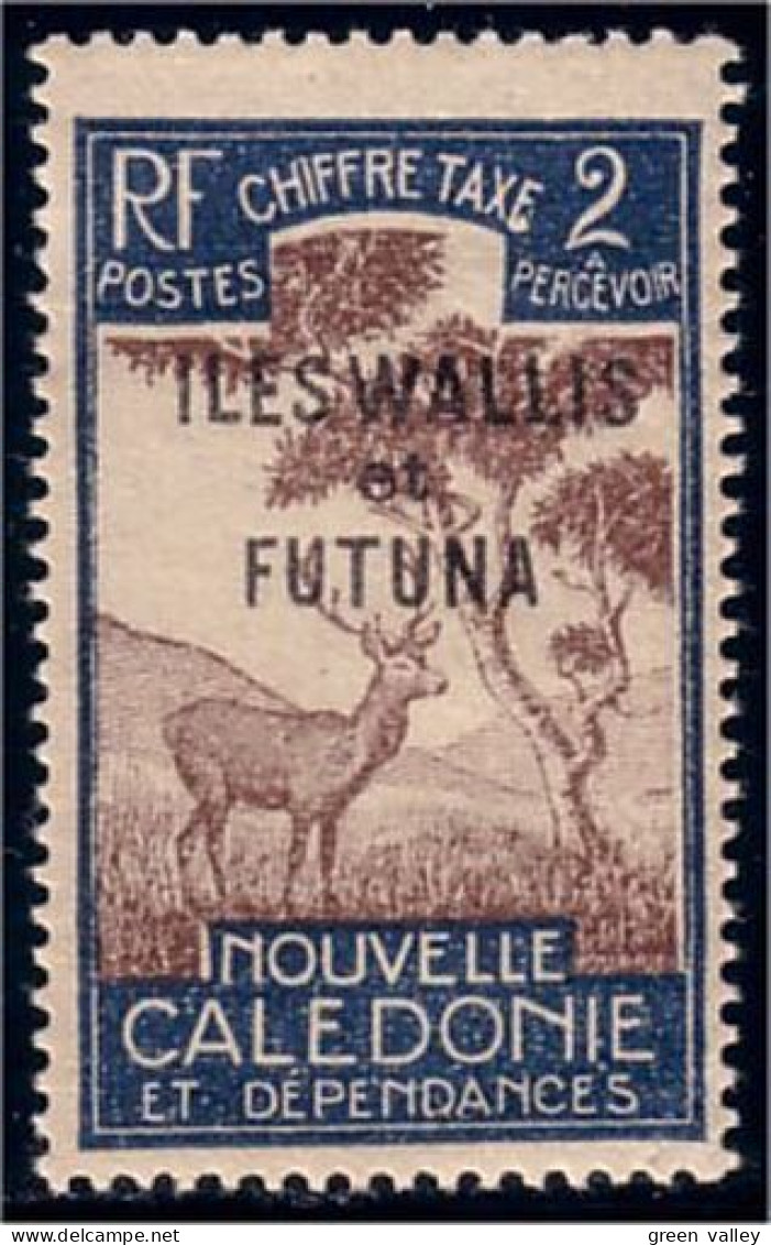 391 Wallis Futuna 2c Chevreuil Deer Surcharge Overprint MH * Neuf (f3-WF-40) - Postage Due