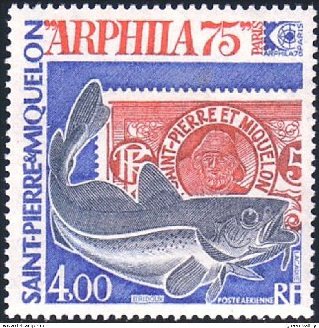 390 St-Pierre Miquelon Arphila 75 Morue Cod Fish Pêcheur Sailor Fisherman MNH ** Neuf (f3-SPM-22c) - Unused Stamps
