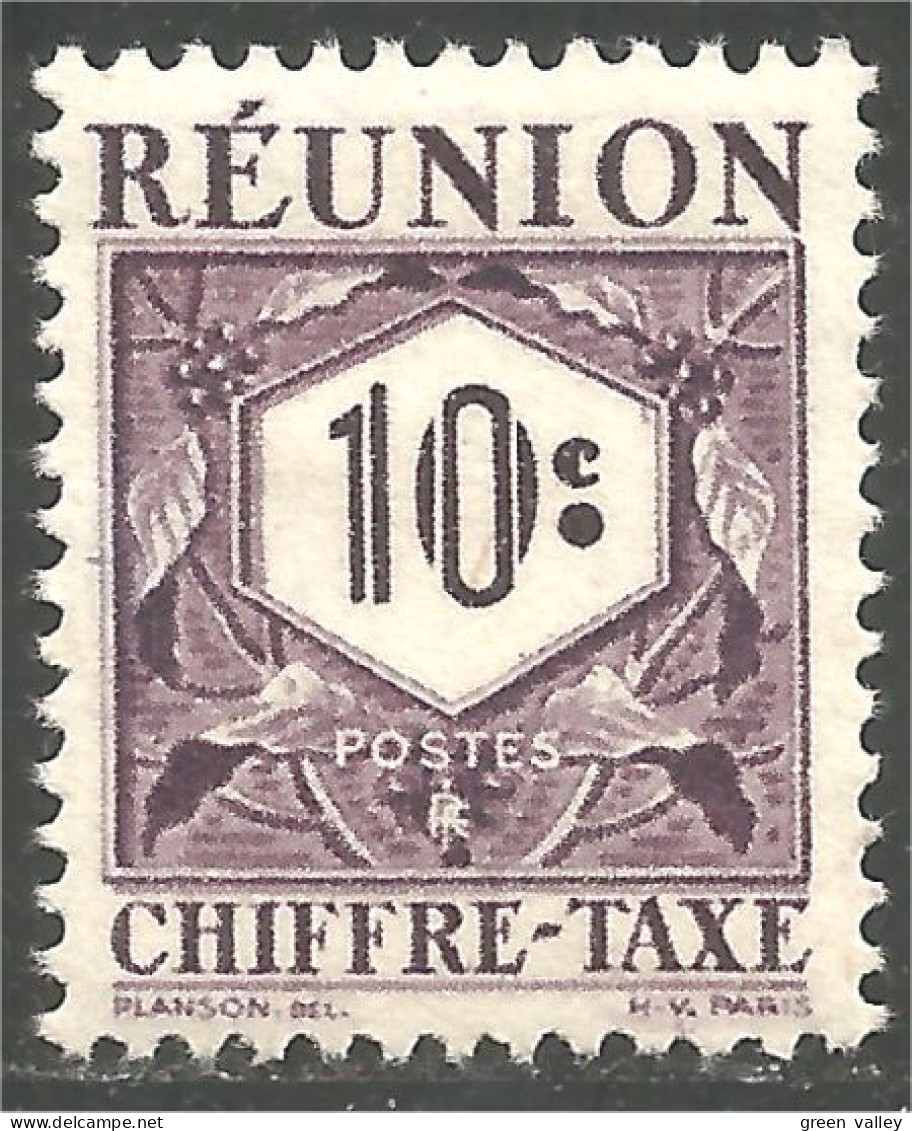 387 Réunion 1947 10c Violet Taxe Postage Due MH * Neuf (f3-REU-91) - Oblitérés