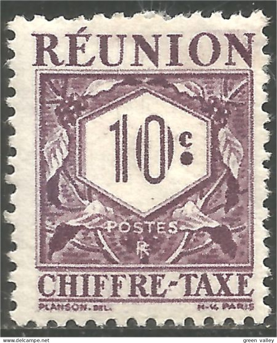 387 Réunion 1947 10c Violet Taxe Postage Due MH * Neuf Défaut (f3-REU-90) - Gebraucht