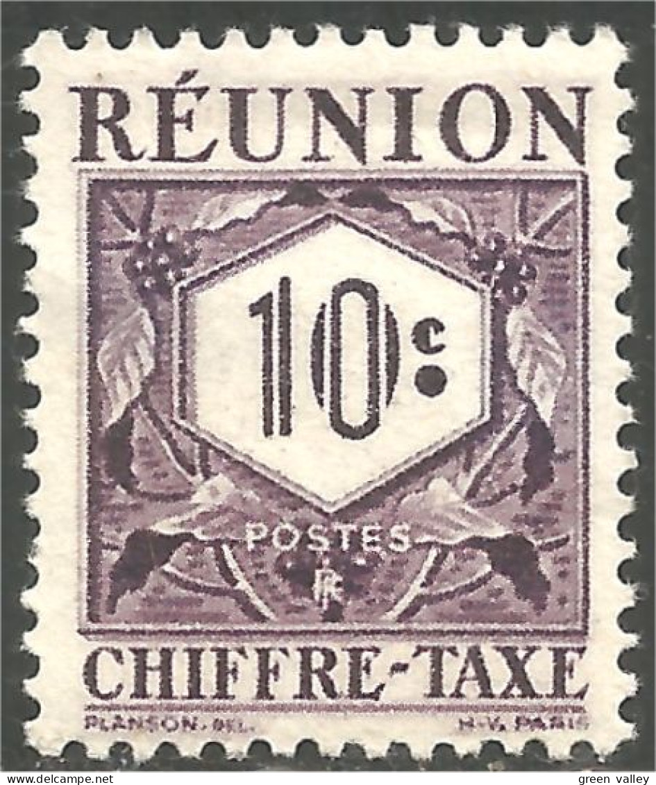 387 Réunion 1947 10c Violet Taxe Postage Due MH * Neuf (f3-REU-89) - Oblitérés