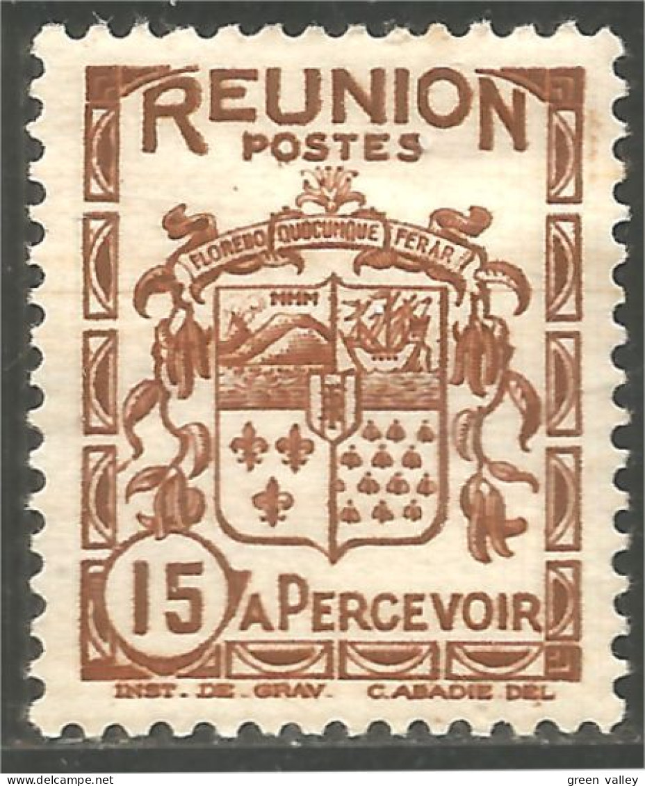 387 Réunion 1933 15c Brun Taxe Postage Due MH * Neuf (f3-REU-88) - Oblitérés