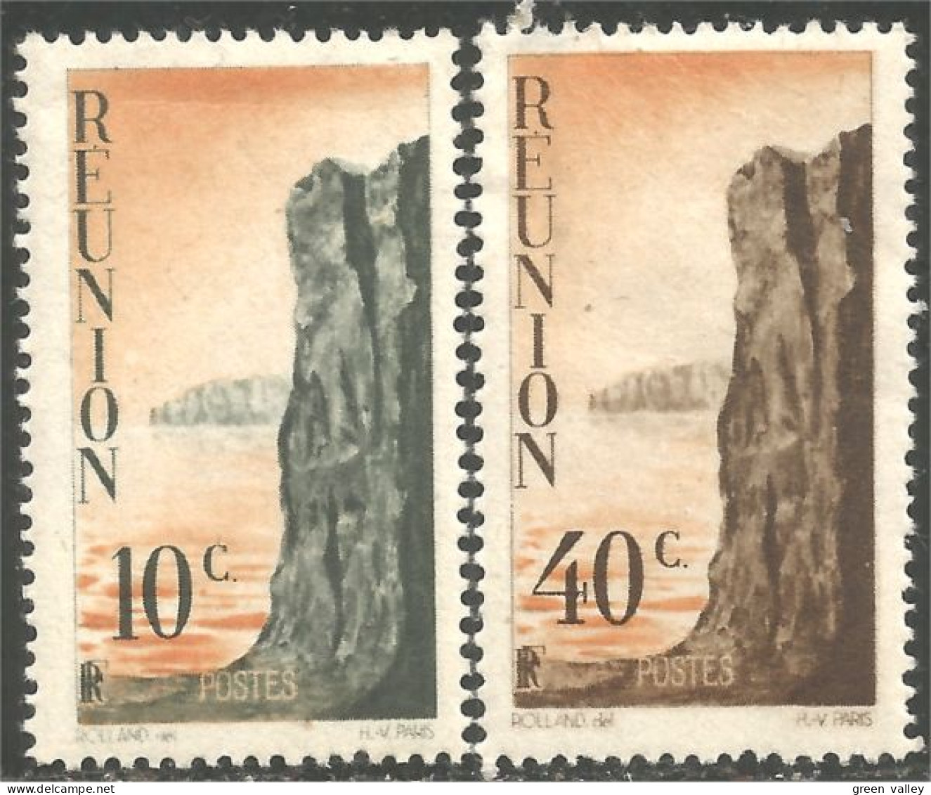 387 Réunion 1947 Falaises Cliffs MH * Neuf 40c Défaut (f3-REU-85) - Oblitérés