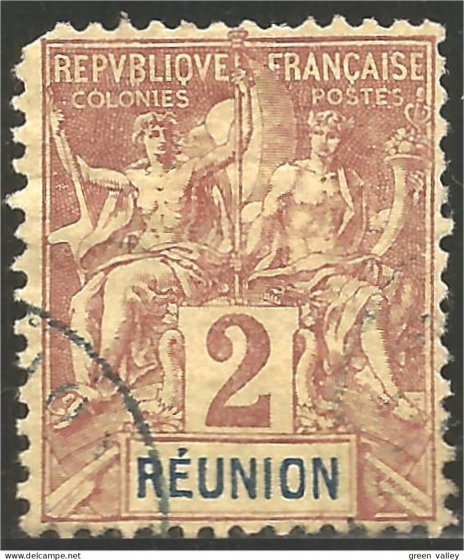 387 Réunion 1892 2c Lilas Brun (f3-REU-66) - Usados