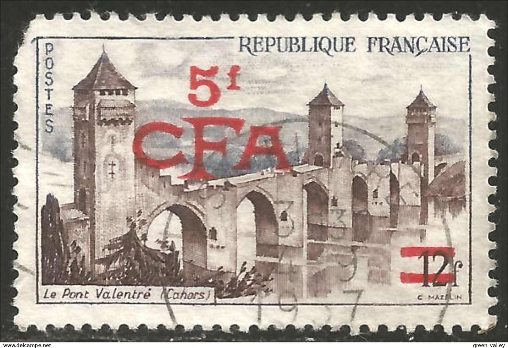 387 Réunion 1955 5f Surcharge Cahors (f3-REU-71) - Oblitérés