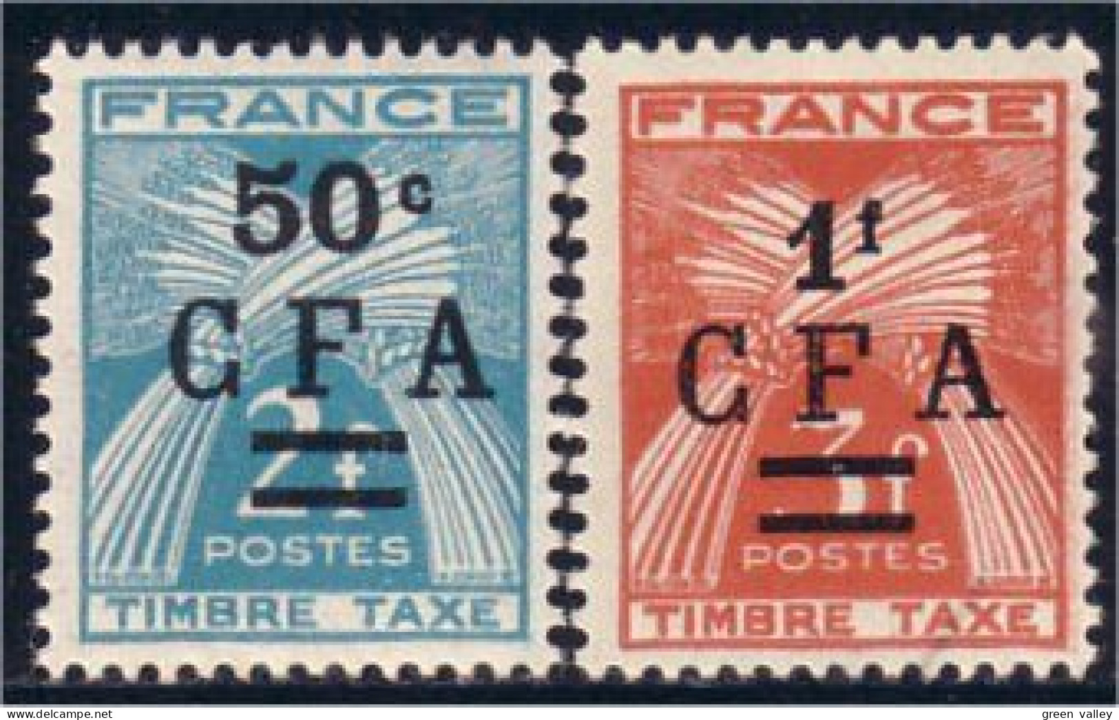 387 Réunion 50c 1F CFA MH * Neuf (f3-REU-36) - Postage Due