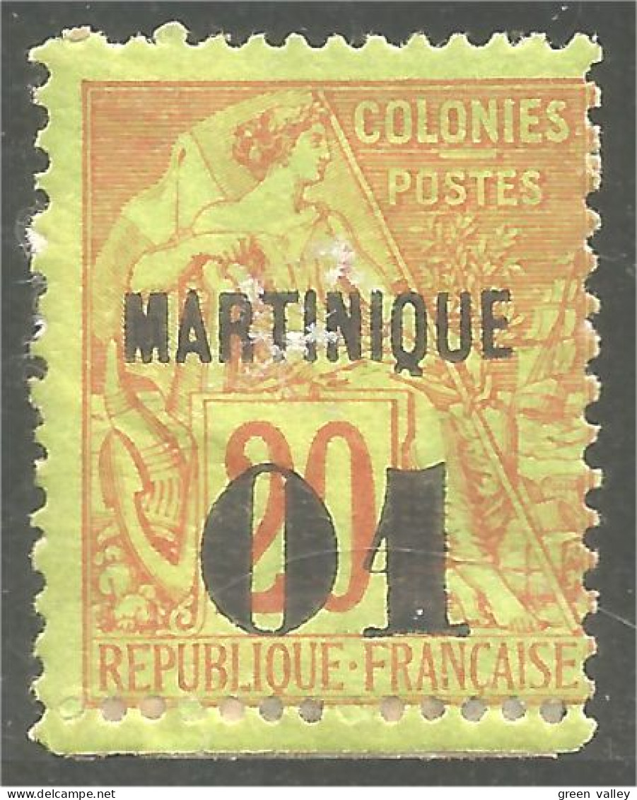 381 Martinique 1888 Colonies Françaises Surchargé 01 Sur 20c Brique Vert MH * Neuf Bord Feuille (f3-MAR-11b) - Autres & Non Classés