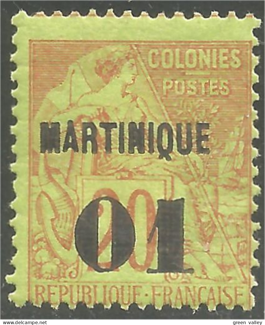 381 Martinique 1888 Colonies Françaises Surchargé 01 Sur 20c Brique Vert MH * Neuf (f3-MAR-11a) - Altri & Non Classificati