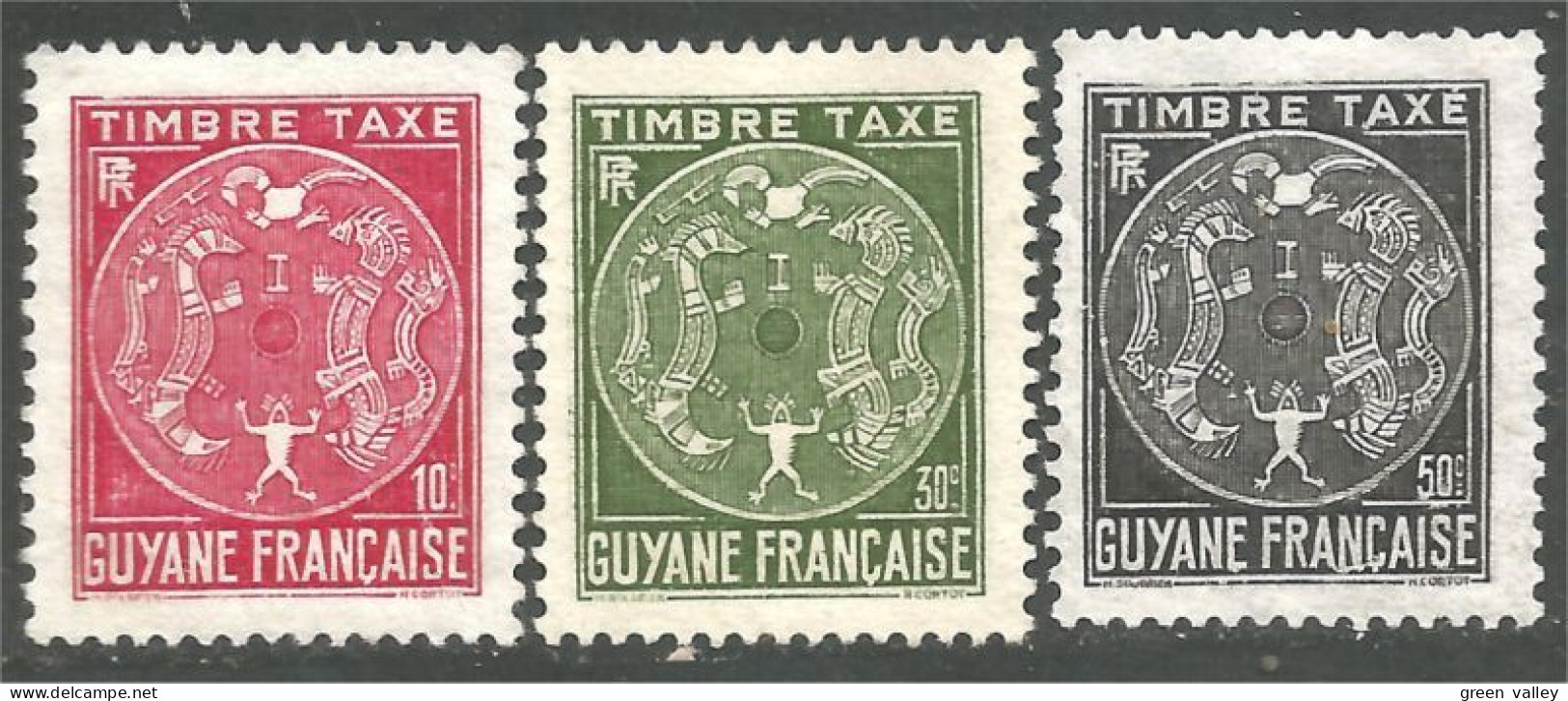 380 Guyane Francaise Taxe Armoiries Coat Arms Grenouille Frog Frosch Sans Gomme (f3-INI-44) - Ranas