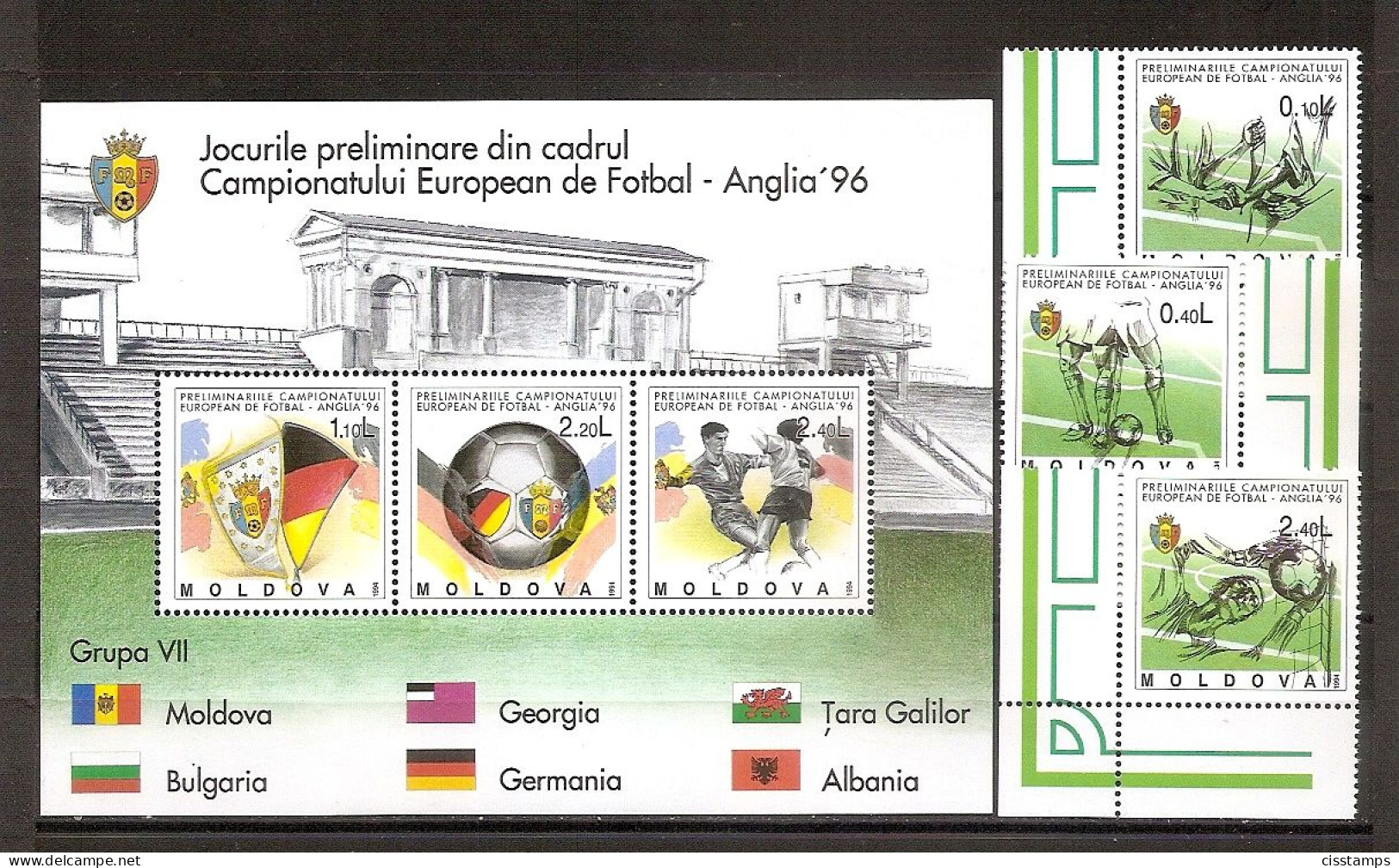 MOLDOVA 1994●European Football Championship /Mi133-35, Bl.5 MNH - Moldavie