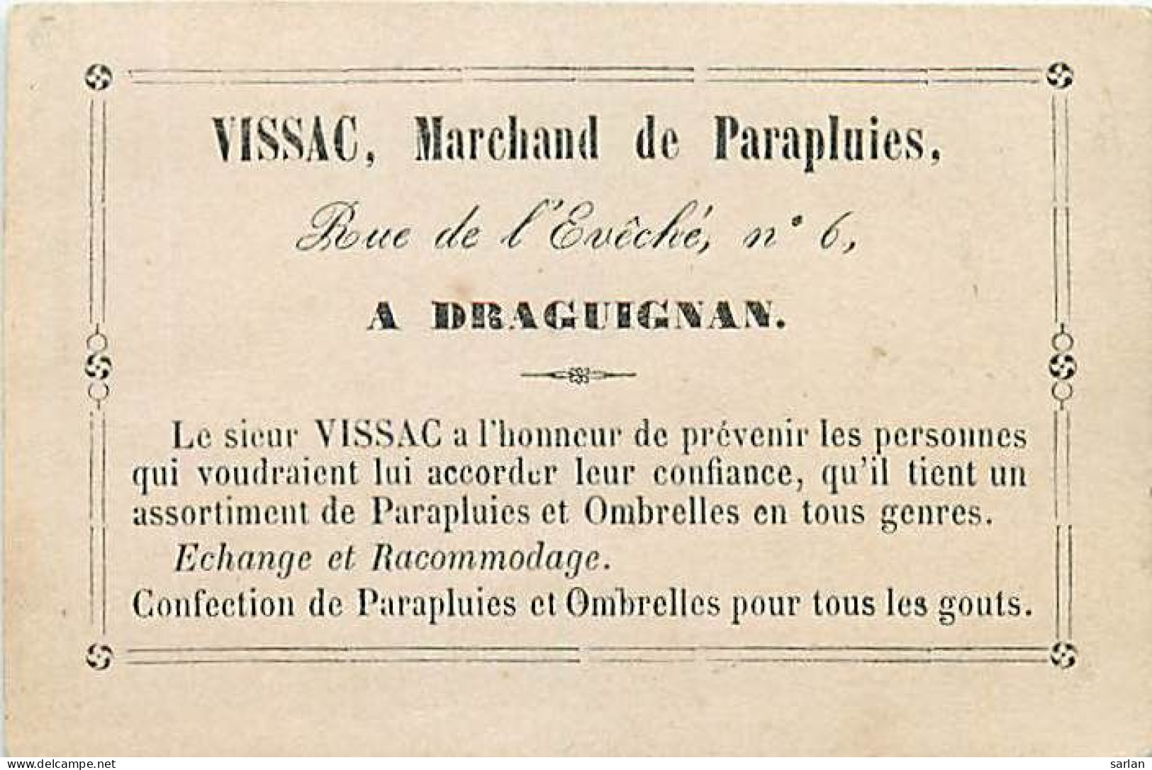 83 , DRAGUIGNAN , Carte Commerciale , VISSAC Marchand De Parapluie , * 517 78 - Draguignan