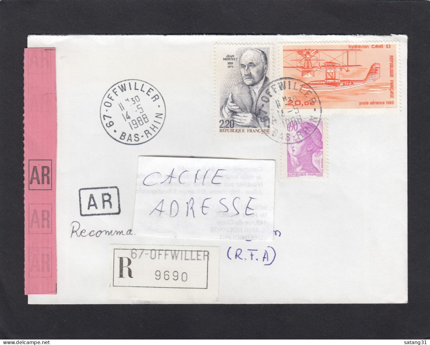 LETTRE RECOMMANDEE AR  D'OFFWILLER POUR L'ALLEMAGNE,1988. - Lettres & Documents