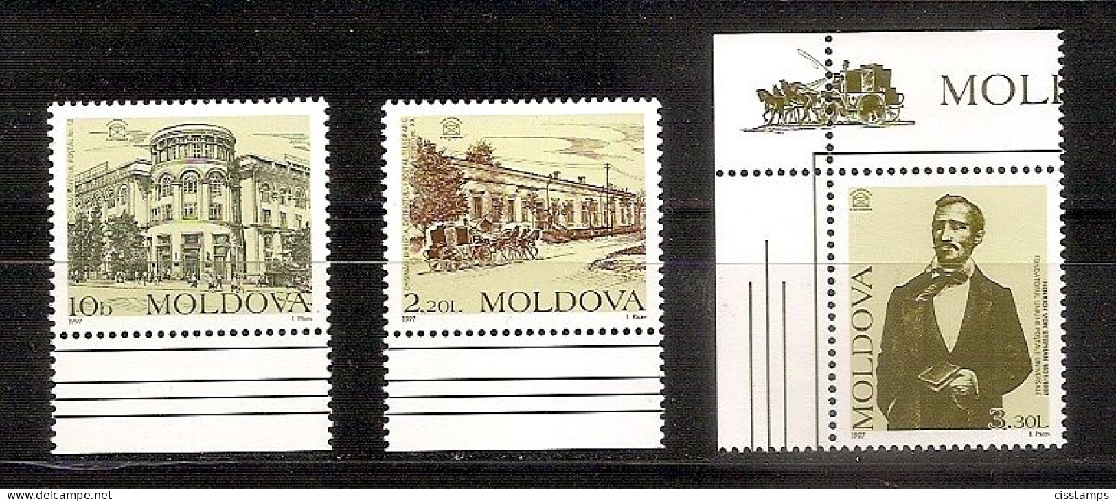 MOLDOVA 1997●World Post Day●H. Von Stephan Founder Of UPU●Stagecoach /Mi244-46 MNH - UPU (Wereldpostunie)