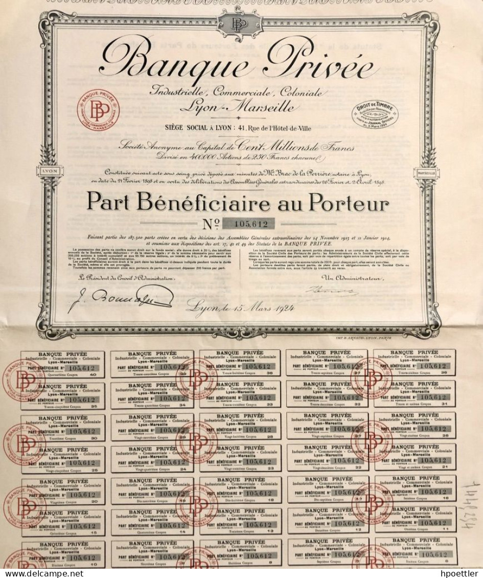 1924: Action Banque Privee - Avec Coupons - Bank & Insurance