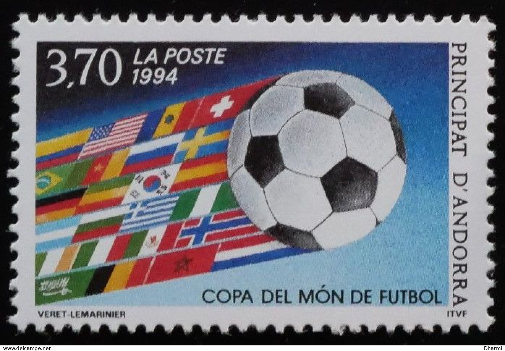 ANDORRE FR 1994 N°446 NEUF** - 3.70F COUPE MONDE FOOTBALL - MNH - COT. 2.50€ - Unused Stamps