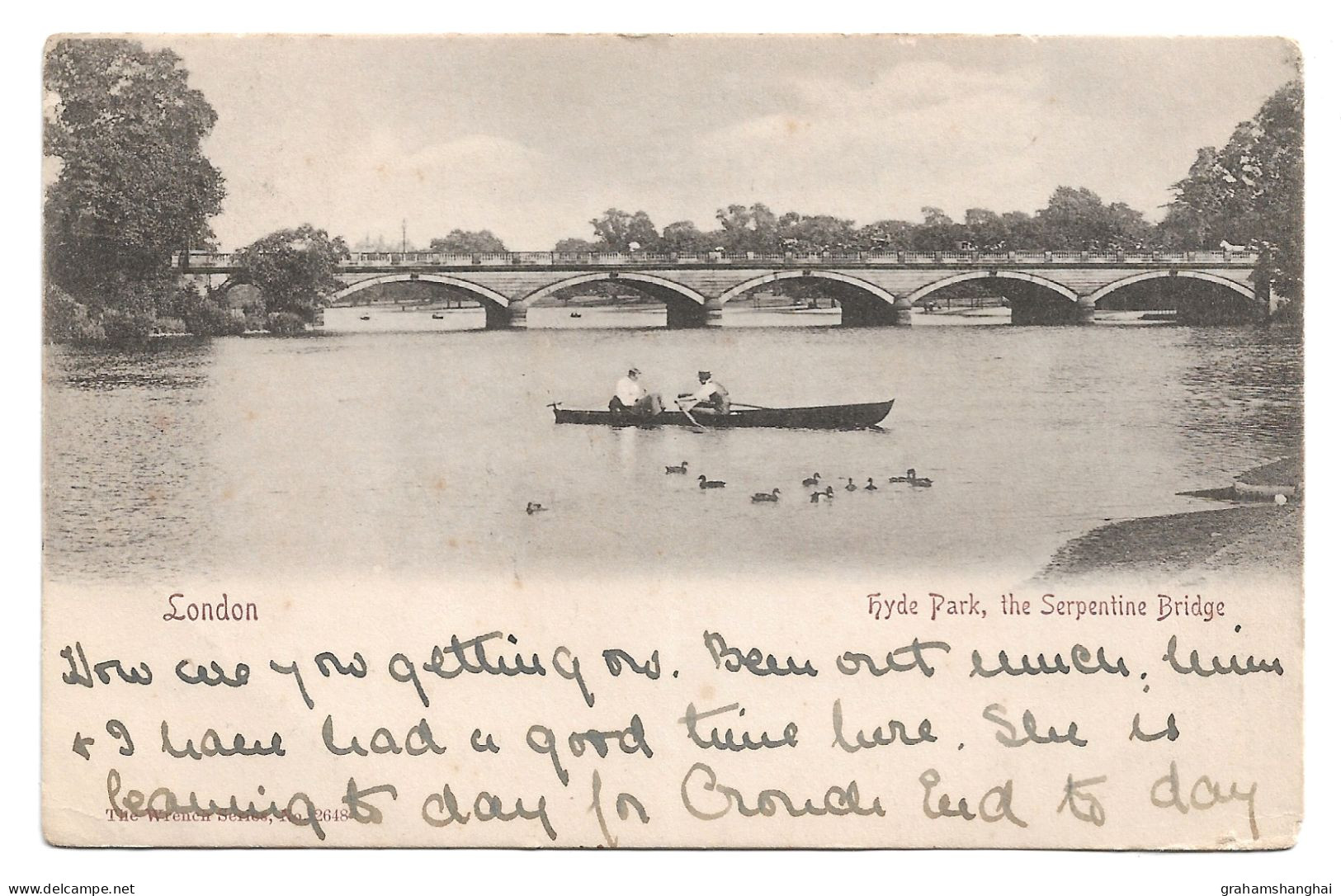 Postcard UK England London Hyde Park Serpentine Bridge Men In Boat Published Wrench Posted 1904 - Hyde Park