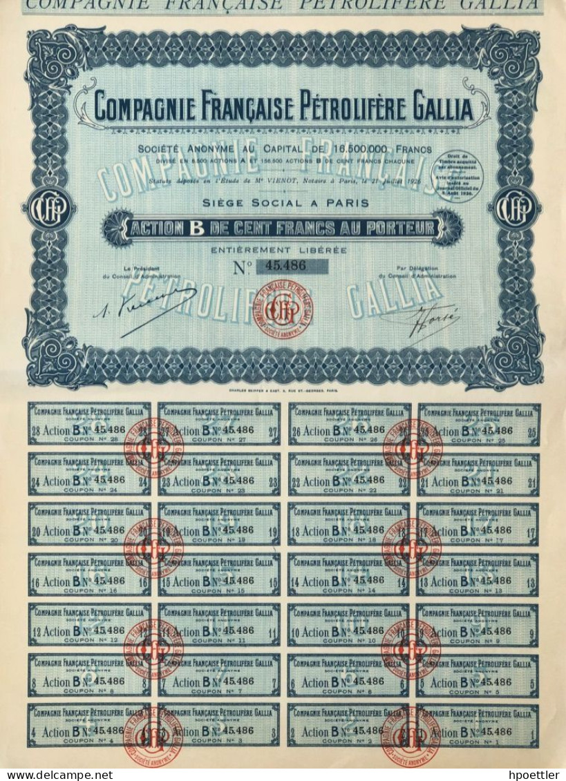 1926: Compagnie Francaise Petrolifere Gallia - Avec Coupons - Electricity & Gas