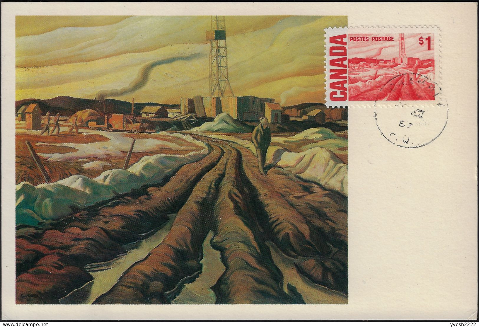 Canada 1967 Y&T 389 Sur Carte Maximum. Puits De Pétrole Du Chat Sauvage - Erdöl